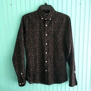 Like new Express Mens XS 13-13x1/2 black pink gray floral LS button-up shirt